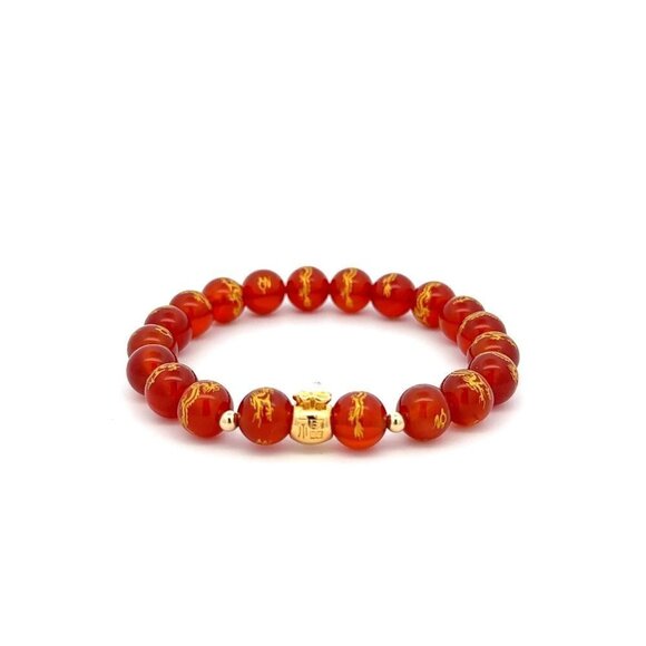 18K Gold Money Bag Lucky Charm Beads Bracelet Gemstones Red Agate 8mm